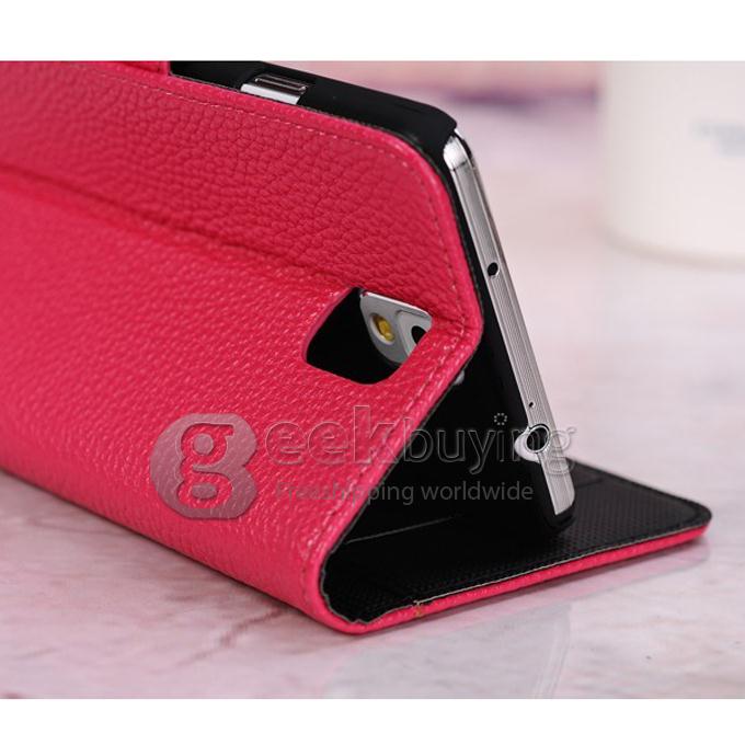 New Lichee Pattern Stand Wallet Leather Flip Case Cover for Samsung Galaxy Note 3 III N9000 W/Slot - Rose