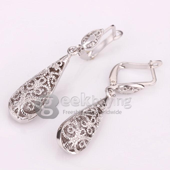 Fashion Hollow Pattern Water Droplets Tin Alloy Earrings - Silver