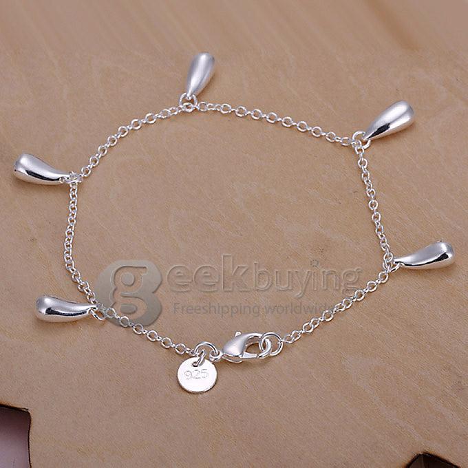 High Quality 925 Sterling Silver Water Droplets Pendant Tassel Bracelet