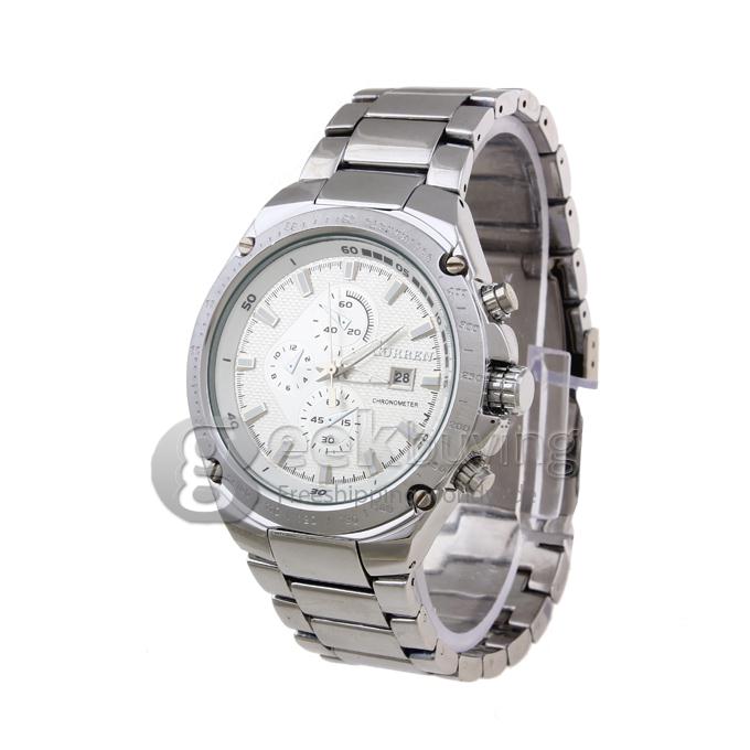 CURREN 8042 Stainless Steel Men's Fashion & Casual Watches - White + Silver