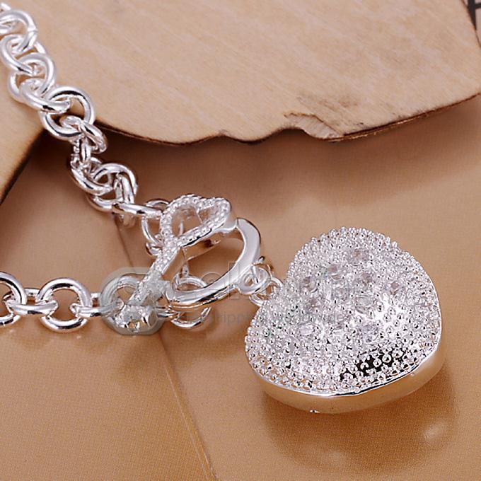 High Quality 925 Sterling Silver Heart Style Pendant Bracelet