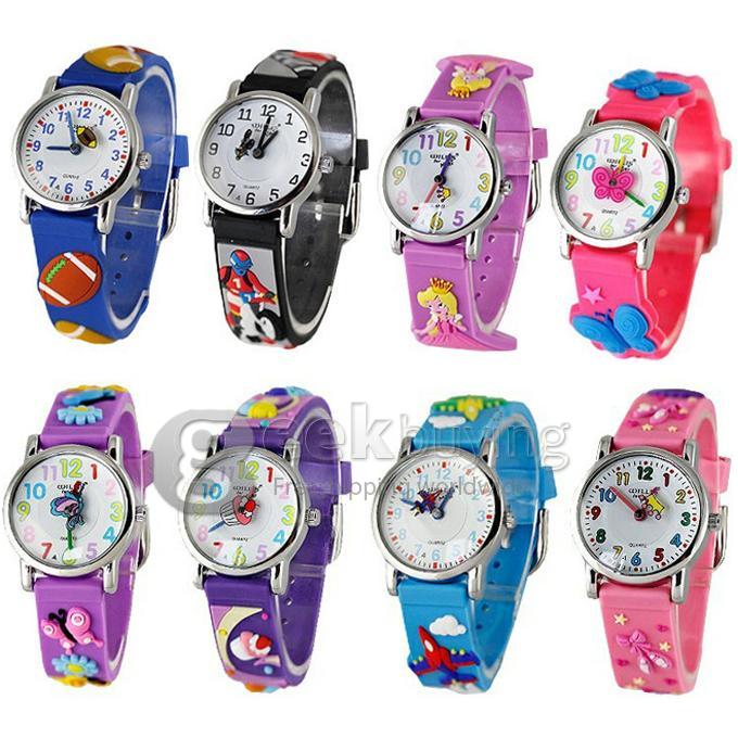 Children 3D Princess Design Style Wrist Watch with Stainless Steel Case Rubber Strap - Purple