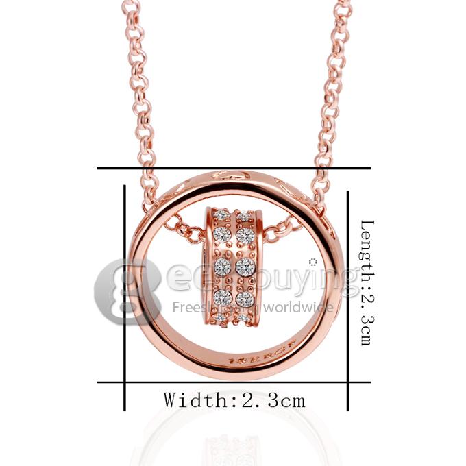 Fashion Round Shaped Diamond Ring Pendant Alloy Necklace - Rose Gold