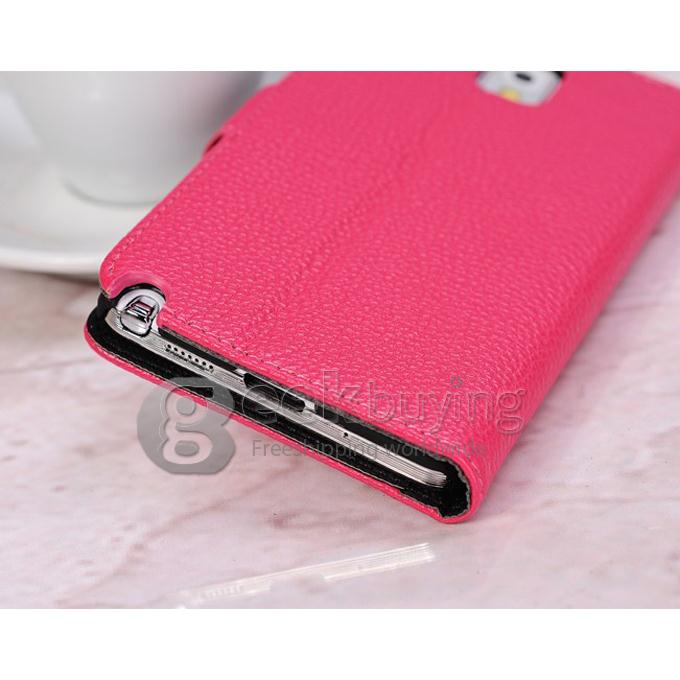 New Lichee Pattern Stand Wallet Leather Flip Case Cover for Samsung Galaxy Note 3 III N9000 W/Slot - Rose