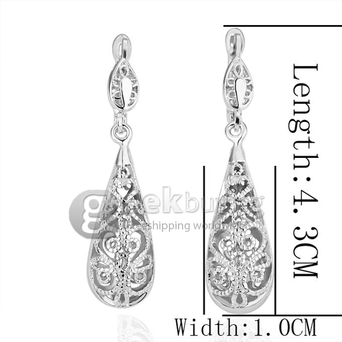 Fashion Hollow Pattern Water Droplets Tin Alloy Earrings - Silver