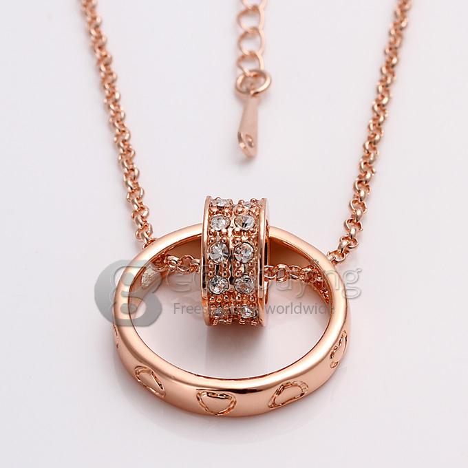 Fashion Round Shaped Diamond Ring Pendant Alloy Necklace - Rose Gold