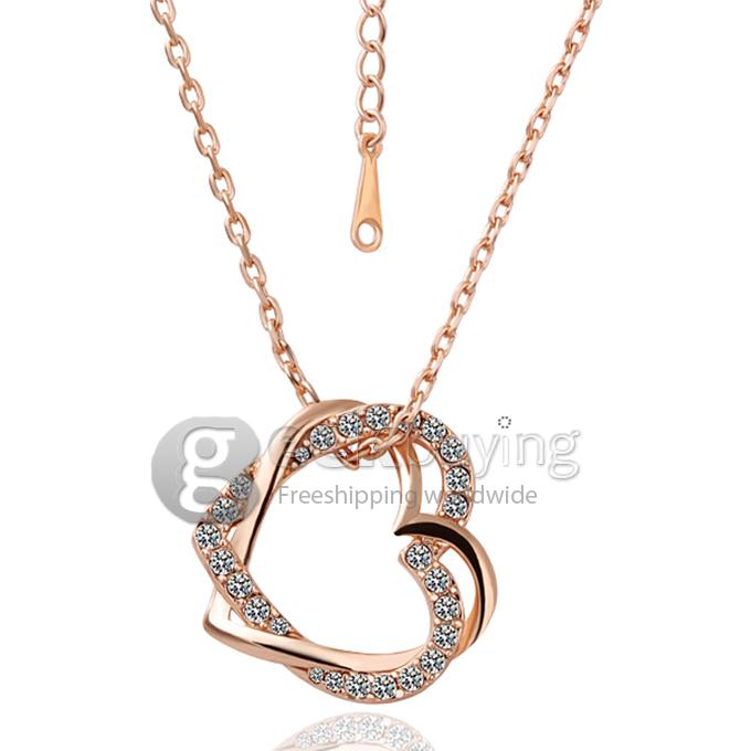 Fashion 18KRGP Cordate Diamond Pendant Alloy Necklace - Gold