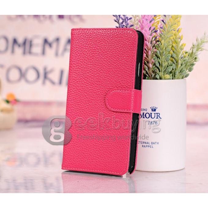 New Lichee Pattern Stand Wallet Leather Flip Case Cover for Samsung Galaxy Note 3 III N9000 W/Slot - Rose