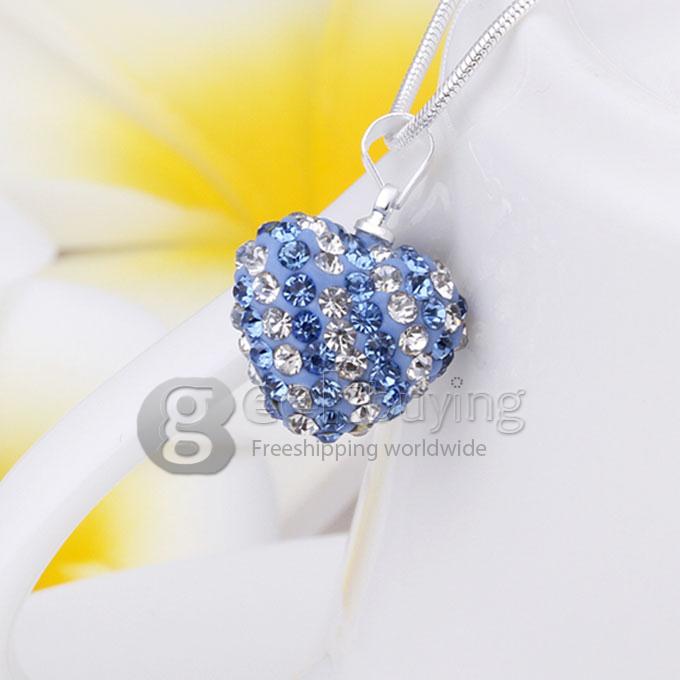 Heart Style Diamond Pendant Necklace - Blue + White