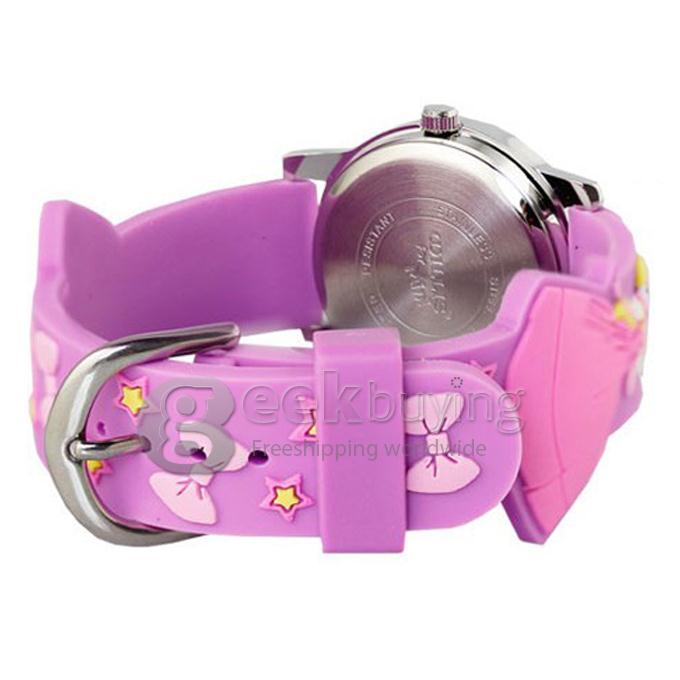 Children 3D Princess Design Style Wrist Watch with Stainless Steel Case Rubber Strap - Purple