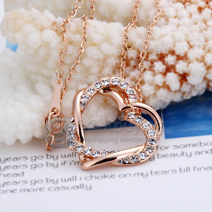 Fashion 18KRGP Cordate Diamond Pendant Alloy Necklace - Gold