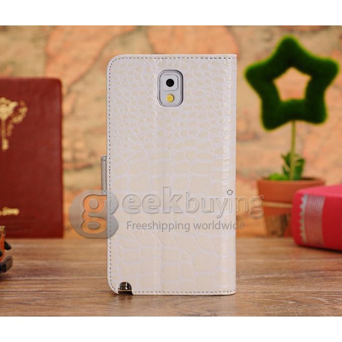 New Crocodile Pattern Wallet Leather Flip Case for Samsung Galaxy Note 3 III N9000 - White