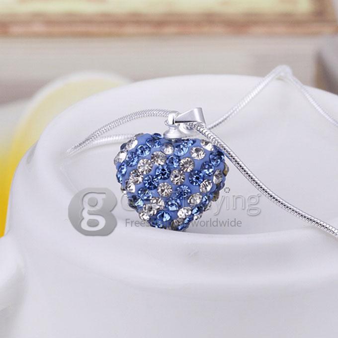 Heart Style Diamond Pendant Necklace - Blue + White