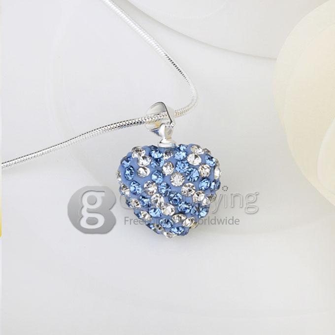 Heart Style Diamond Pendant Necklace - Blue + White