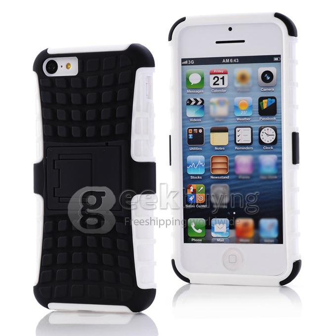 New Rugged 2 in 1 TPU Skin Case Cover with Stand Screen Saver for iPhone 5C - White