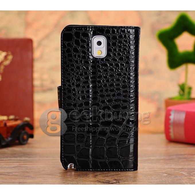 New Crocodile Pattern Wallet Leather Flip Case for Samsung Galaxy Note 3 III N9000 - Black