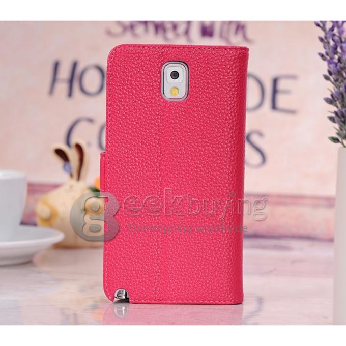 New Lichee Pattern Stand Wallet Leather Flip Case Cover for Samsung Galaxy Note 3 III N9000 W/Slot - Rose