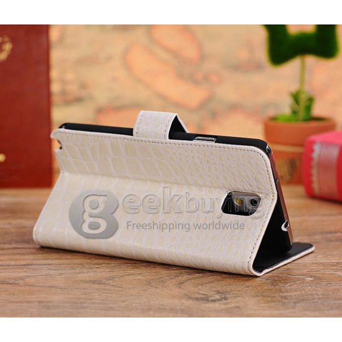 New Crocodile Pattern Wallet Leather Flip Case for Samsung Galaxy Note 3 III N9000 - White