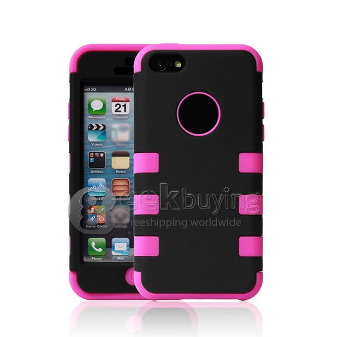 New Silicone Hard 3-Piece Hybrid High Impact Case for Apple iPhone 5C - Rose