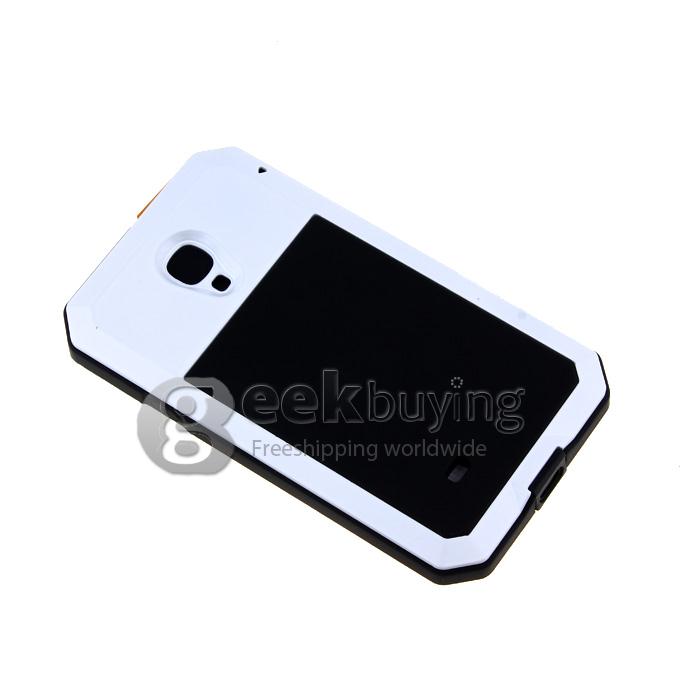 PEPK Extreme Aluminum Metal Shockproof Cover Case with Gorilla Glass for Samsung Galaxy S4 IV i9500 - White