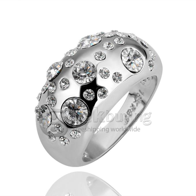 Fashion Silver 18KRGP White Czech Diamond Alloy Ring - 6 Size