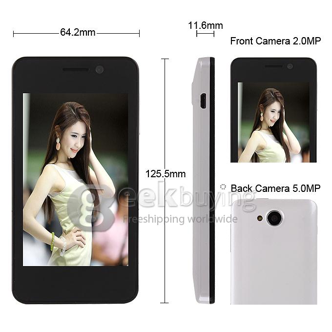MYSAGA C1 4.0Inch Capacitive Touch Screen MTK6572W Dual Core Smartphone Dual Camera Android 4.2 OS 3G/GPS - White