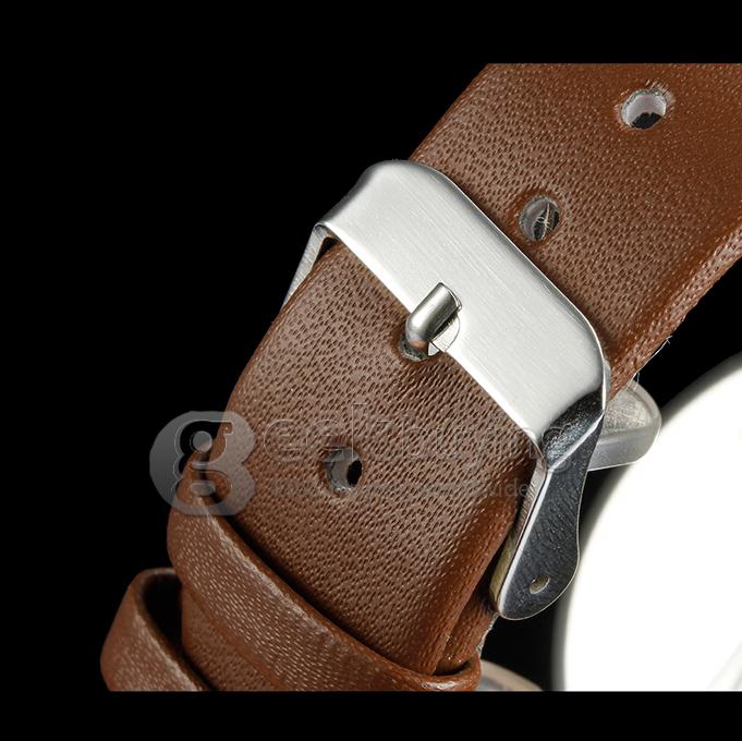 Unisex Big Numbers Dial PU Band Quartz Analog Wrist Watch - Brown