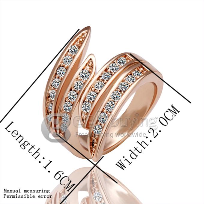 High Quality Rose Gold 18KRGP Angel's Wing-shaped Czech Diamond Alloy Ring - 6 Size