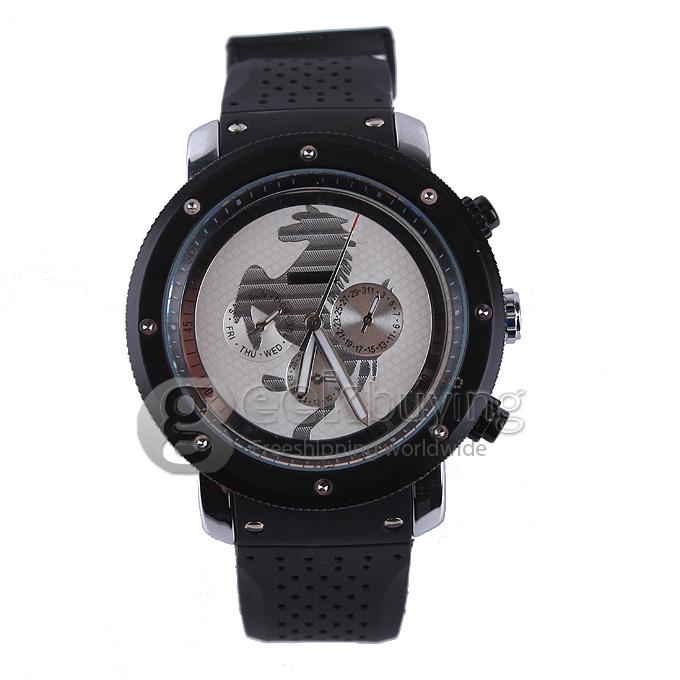 FUYATE 2139 Silicone Strap Mechanical Automatic Wrist Watch with 3 Mini Dial for Male - White