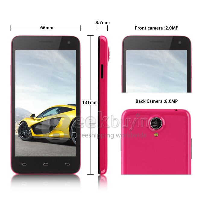 W450 4.5inch FWVGA Capacitive Screen MTK6582 Quad Core Smartphone 1G/4G 8.0MP Camera Android 4.2 OS 3G/GPS with Free Case - Pink