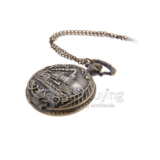 Unisex Retro Train Style Alloy Analog Quartz Pocket Watch - Bronze