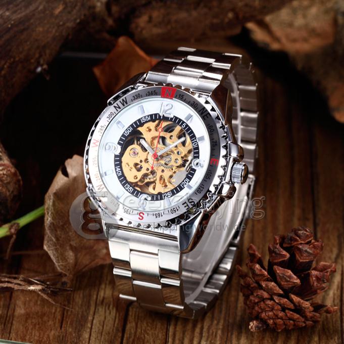 Men's Automatic Sport Mechanical Round Dial Wrist Watch - Silver