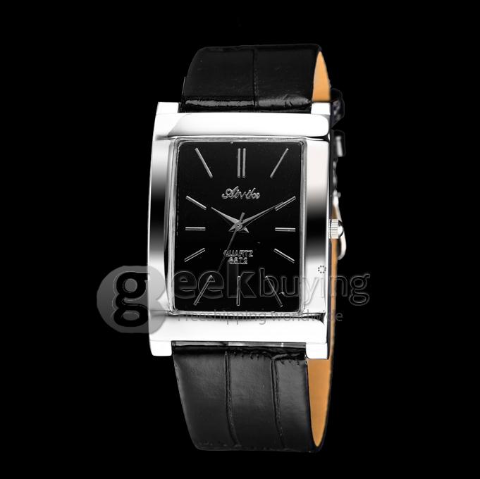 Unisex Square Dial PU Band Analog Quartz Wrist Watch - Black