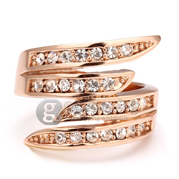 High Quality Rose Gold 18KRGP Angel's Wing-shaped Czech Diamond Alloy Ring - 6 Size