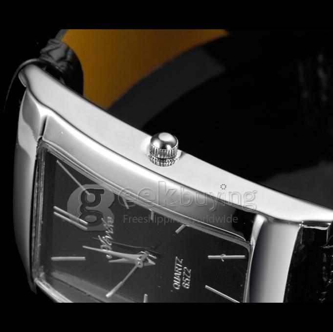 Unisex Square Dial PU Band Analog Quartz Wrist Watch - Black