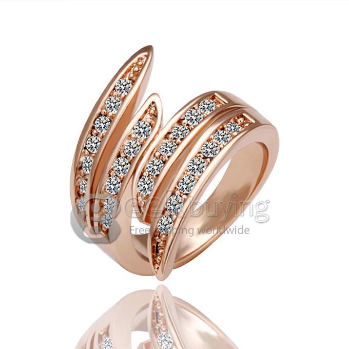 High Quality Rose Gold 18KRGP Angel's Wing-shaped Czech Diamond Alloy Ring - 6 Size