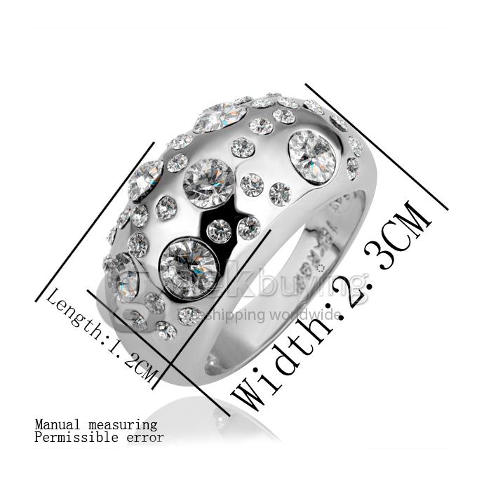 Fashion Silver 18KRGP White Czech Diamond Alloy Ring - 6 Size