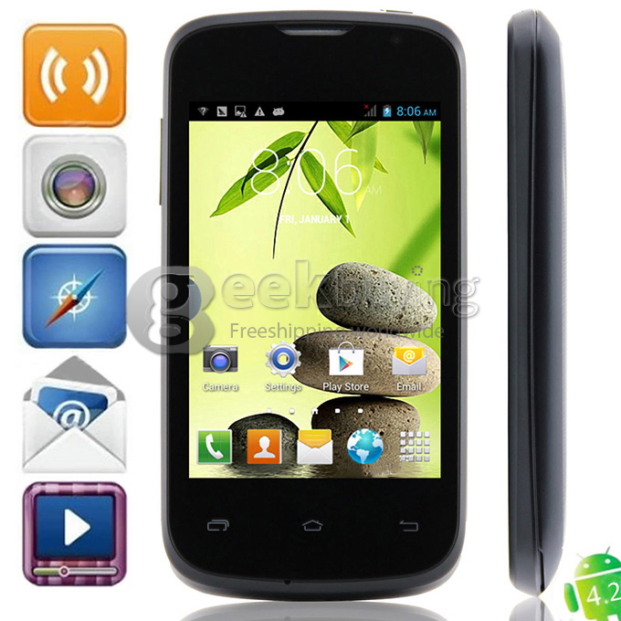 Doogee DG120 3.5inch MTK6572W Dual Core Smartphone HVGA Capacitive Screen 256MB/512MB 3.0MP Camera Android 4.2 OS 3G/GPS - Black