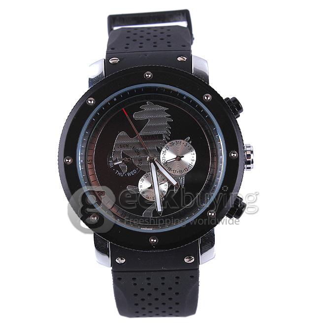 FUYATE 2139 Silicone Strap Mechanical Automatic Wrist Watch with 3 Mini Dial for Male - Black