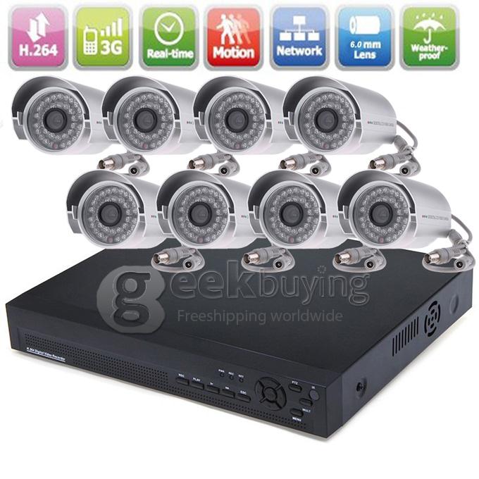 SX-9208-60B 8CH CCTV Camera System 8 D1 Outdoor Cameras H.264 1/4