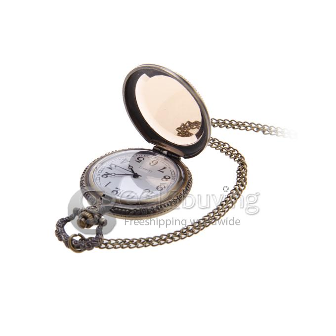 Unisex Dark Brown Round Alloy Analog Quartz Pocket Watch - Bronze