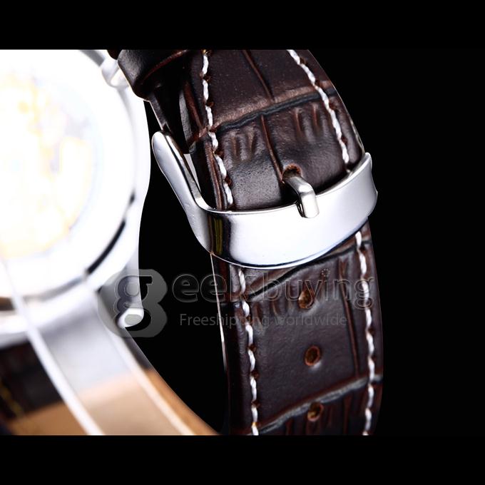 Men's PU Analog Automatic Mechanical Wrist Watch with Silver Dial - Brown