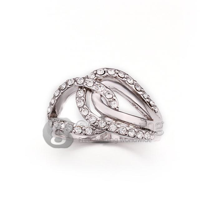 Silver 18KRGP Weaved Buckle Czech Diamond Alloy Ring - 8 Size