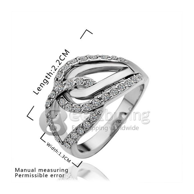 Silver 18KRGP Weaved Buckle Czech Diamond Alloy Ring - 8 Size