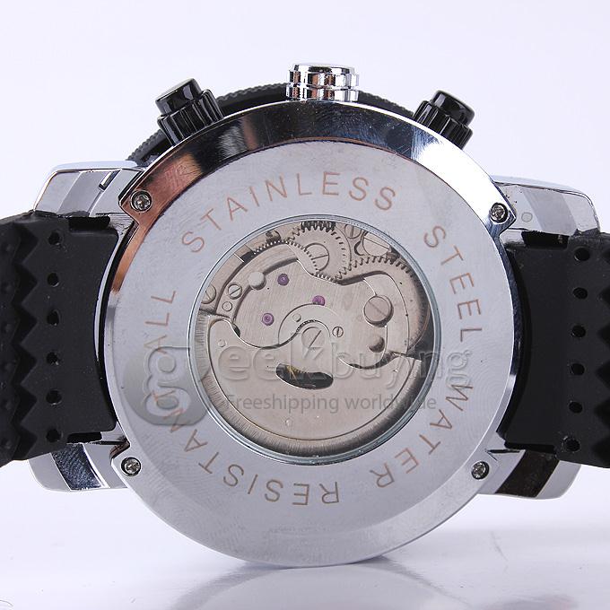 FUYATE 2139 Silicone Strap Mechanical Automatic Wrist Watch with 3 Mini Dial for Male - White