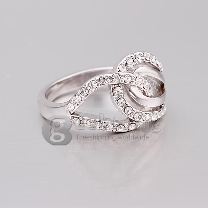 Silver 18KRGP Weaved Buckle Czech Diamond Alloy Ring - 8 Size