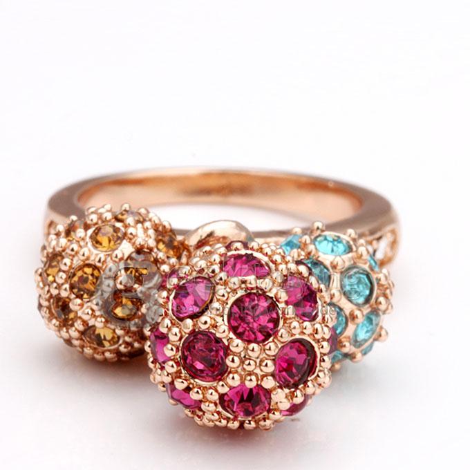 High Quality Rose Gold 18KRGP 3 Balls-shaped Rhinestones Czech Diamond Alloy Ring - 8 Size