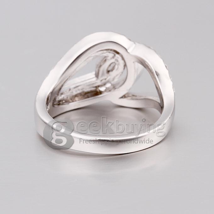 Silver 18KRGP Weaved Buckle Czech Diamond Alloy Ring - 8 Size