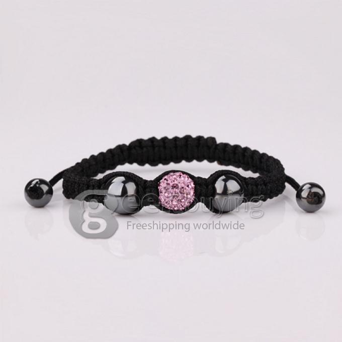 One Diamond Rhinestone Bead Ball Nylon Braided Adjustable Fashion Bracelet Light Purple