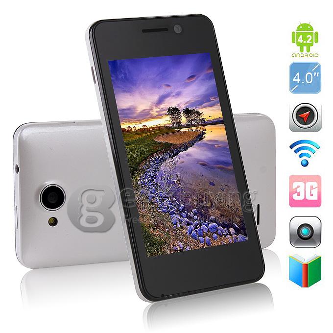 MYSAGA C1 4.0Inch Capacitive Touch Screen MTK6572W Dual Core Smartphone Dual Camera Android 4.2 OS 3G/GPS - White